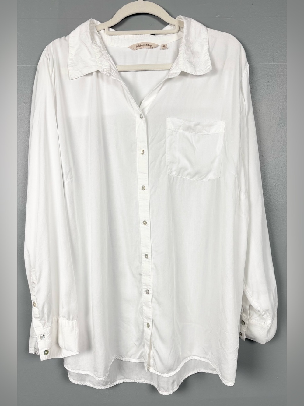 Soft Surroundings 2X 100% Modal White Long Sleeve Button Down Top
